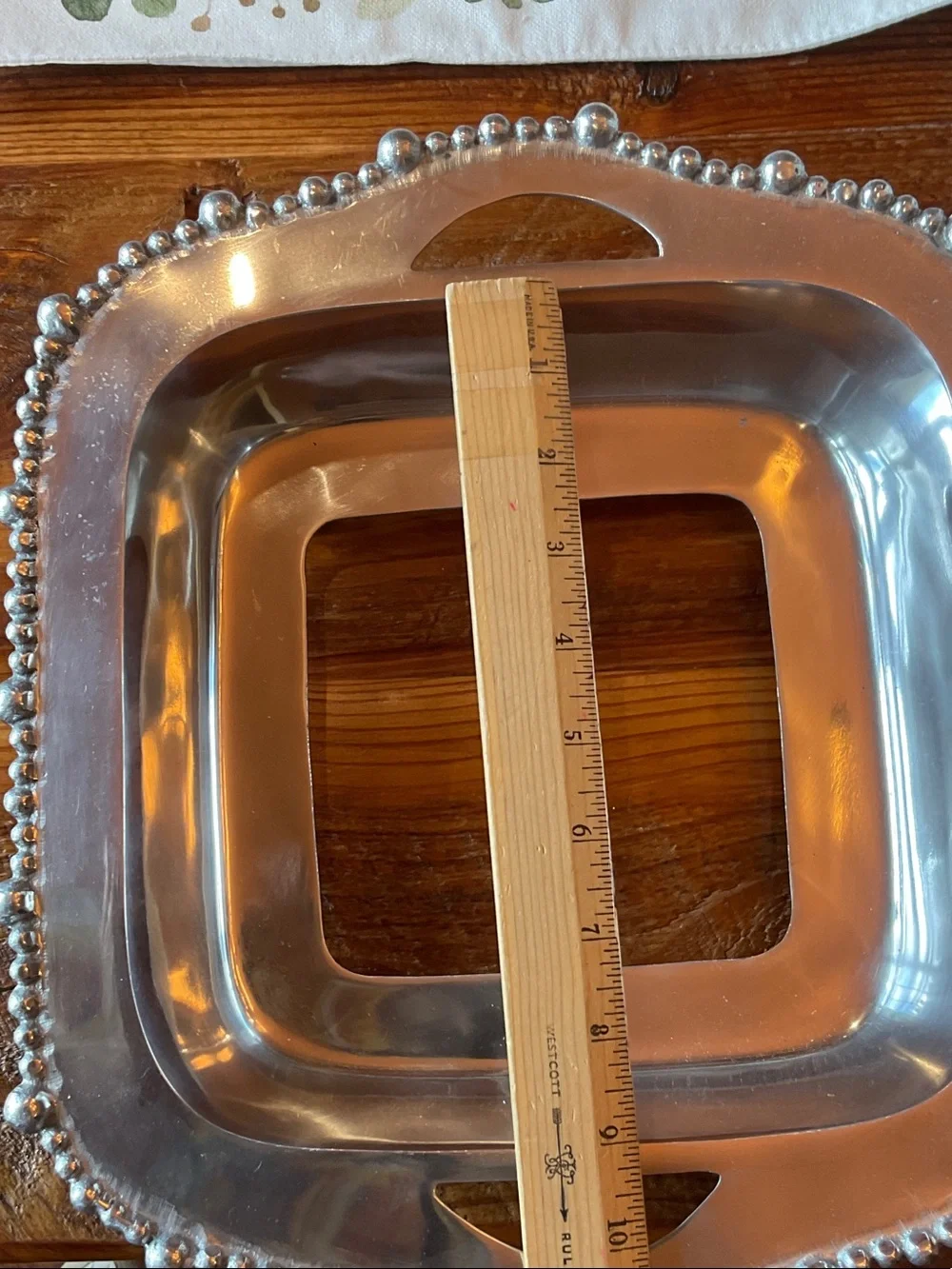 Beaded Edge Square Serving Bowl - Silver-Tone